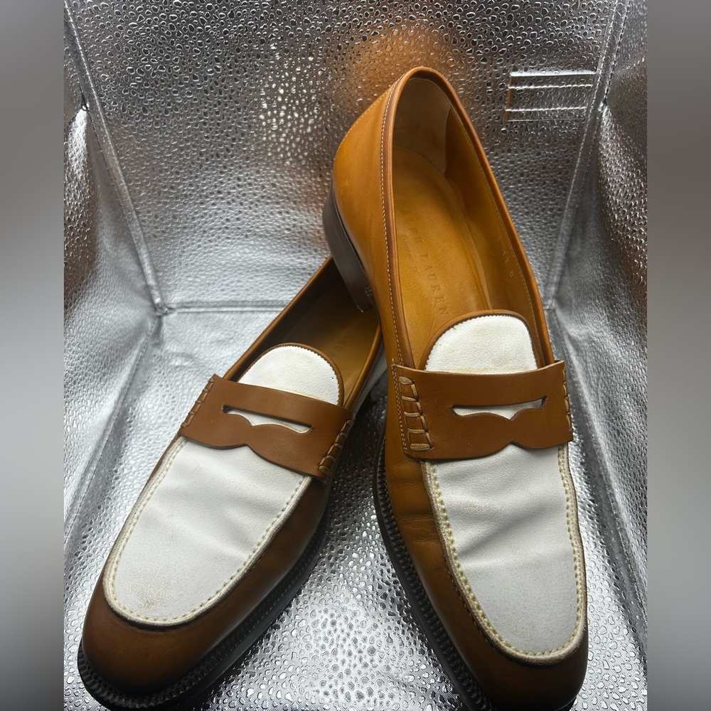 Ralph Lauren Men's Armond Shoes – Size 11D – Tan/White Burnished Calf